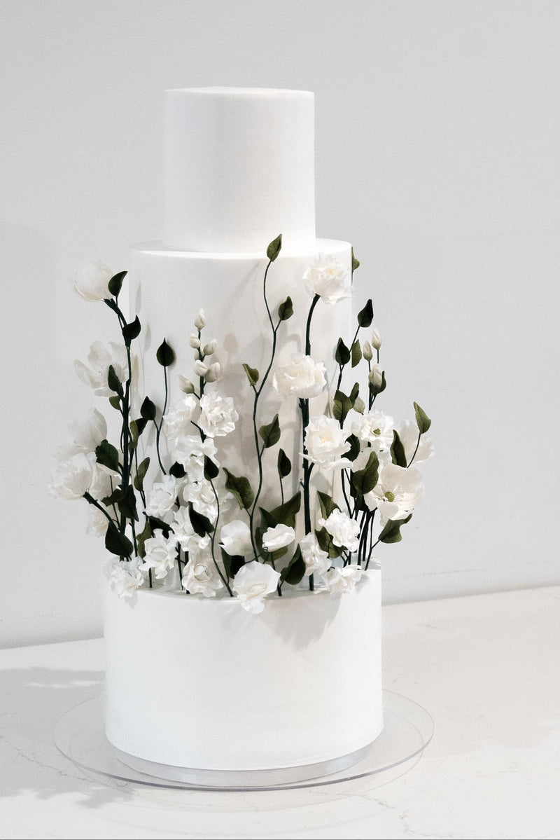 White & Green 3 Tier Wedding Cake 
